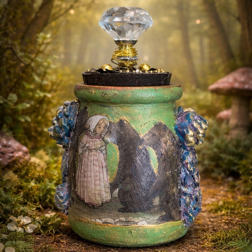 Enchanted Emerald Leaf Jar – 7oz Handcrafted Boho Glass Apothecary with Crystal